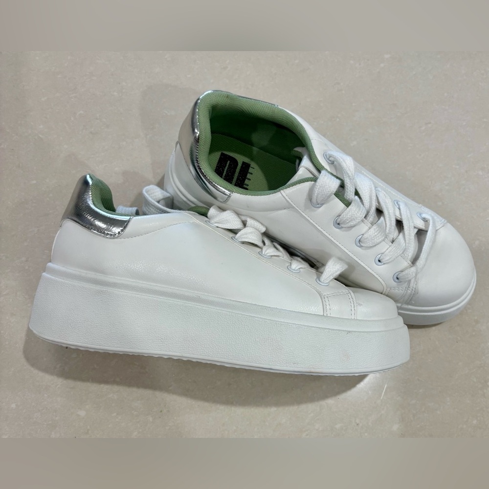 White and Green Women's Sneakers - Picture 2 of 3